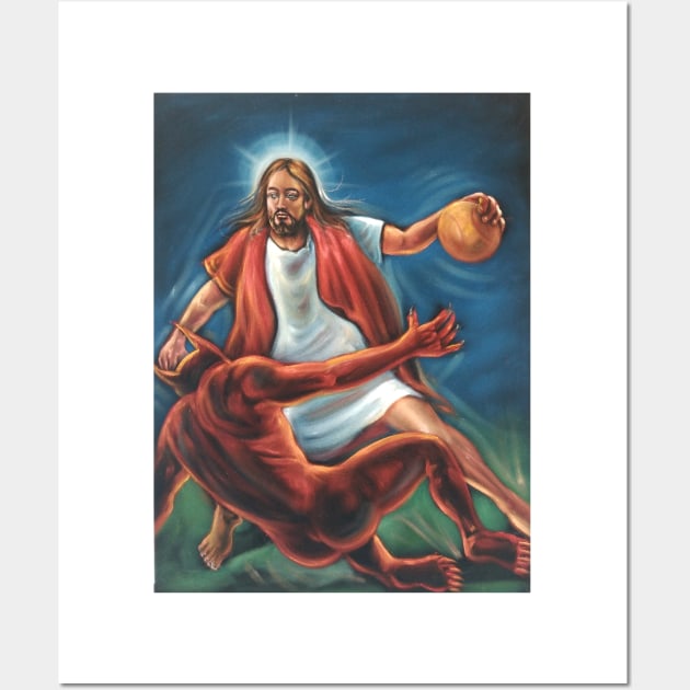 jesus crossing the devil Wall Art by Vortex.Merch